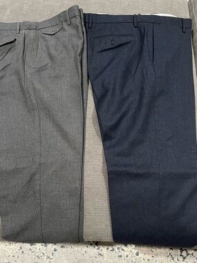 Banana Republic Men's Gray & Navy Wool Dress Pants Slim Fit Straight Leg 36x32